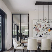 Load image into Gallery viewer, Coppa Linear Pendant Light in dining room.