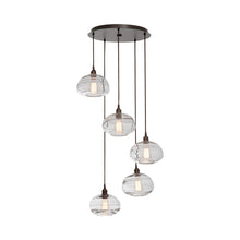 Load image into Gallery viewer, Coppa Round Multi Light Pendant Light in Flat Bronze/Clear Class (5-Light).