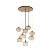 Load image into Gallery viewer, Coppa Round Multi Light Pendant Light in Gilded Brass/Amber Class (8-Light).