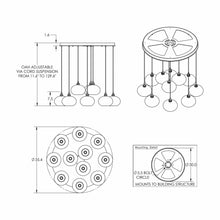 Load image into Gallery viewer, Coppa Round Multi Light Pendant Light - line drawing.