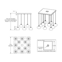 Load image into Gallery viewer, Coppa Square Multi Light Pendant Light - line drawing.