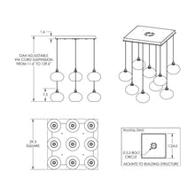 Load image into Gallery viewer, Coppa Square Multi Light Pendant Light - line drawing.