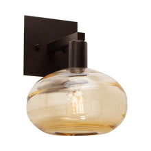 Load image into Gallery viewer, Coppa Wall Light in Flat Bronze/Amber Glass.