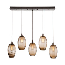 Load image into Gallery viewer, Ellisse Linear Pendant Light in Detail in Flat Bronze/Optic Blown Glass - Bronze (5-Light).