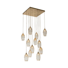 Load image into Gallery viewer, Ellisse Multi Light Pendant Light in Gilded Brass/Optic Blown Glass - Amber (12-Light).