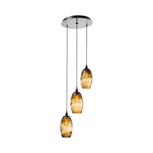Load image into Gallery viewer, Ellisse Round Multi Light Pendant Light in Matte Black/Optic Blown Glass - Bronze (3-Light).