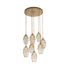 Load image into Gallery viewer, Ellisse Round Multi Light Pendant Light in Gilded Brass/Optic Blown Glass - Amber (8-Light).