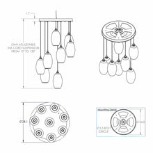 Load image into Gallery viewer, Ellisse Round Multi Light Pendant Light - line drawing.