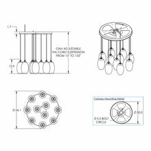 Load image into Gallery viewer, Ellisse Round Multi Light Pendant Light - line drawing.