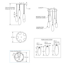 Load image into Gallery viewer, Fiori Round LED Multi Light Pendant Light - line drawing.