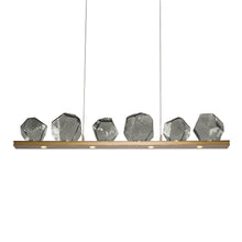 Load image into Gallery viewer, Gem Bezel LED Linear Pendant Light in Gilded Brass/Smoke Glass (44-Inch).