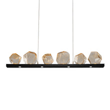 Load image into Gallery viewer, Gem Bezel LED Linear Pendant Light in Matte Black/Amber Glass (44-Inch).