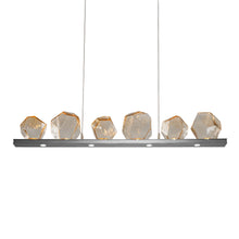 Load image into Gallery viewer, Gem Bezel LED Linear Pendant Light in Satin Nickel/Amber Glass (44-Inch).