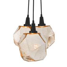 Load image into Gallery viewer, Gem Cluster LED Pendant Light in Matte Black/Amber Glass (3-Light).