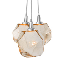 Load image into Gallery viewer, Gem Cluster LED Pendant Light in Satin Nickel/Amber Glass (3-Light).