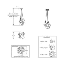 Load image into Gallery viewer, Gem Cluster LED Pendant Light - line drawing.