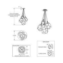 Load image into Gallery viewer, Gem Cluster LED Pendant Light - line drawing.