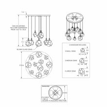 Load image into Gallery viewer, Gem Grand LED Multi Light Pendant Light - line drawing.