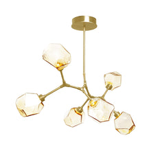 Load image into Gallery viewer, Gem Modern Branch LED Pendant Light in Gilded Brass/Amber Glass (6-Light).
