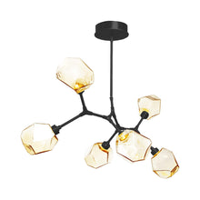 Load image into Gallery viewer, Gem Modern Branch LED Pendant Light in Matte Black/Amber Glass (6-Light).