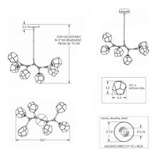 Load image into Gallery viewer, Gem Modern Branch LED Pendant Light - line drawing.