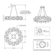 Load image into Gallery viewer, Gem Radial Ring LED Chandelier - line drawing.