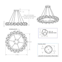 Load image into Gallery viewer, Gem Radial Ring LED Chandelier - line drawing.