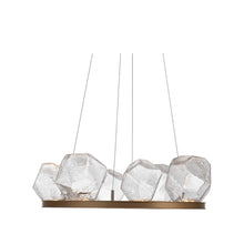 Load image into Gallery viewer, Gem Ring LED Chandelier in Gilded Brass/Blown Glass Gem - Clear (27.4-Inch).