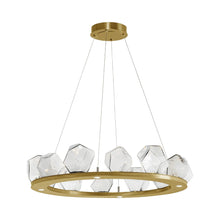 Load image into Gallery viewer, Gem Ring LED Chandelier in Gilded Brass/Blown Glass Gem - Clear (37.8-Inch).