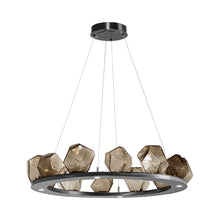 Load image into Gallery viewer, Gem Ring LED Chandelier in Gunmetal/Blown Glass Gem - Bronze (37.8-Inch).