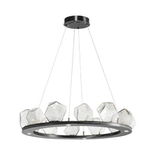 Load image into Gallery viewer, Gem Ring LED Chandelier in Gunmetal/Blown Glass Gem - Clear (37.8-Inch).