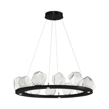 Load image into Gallery viewer, Gem Ring LED Chandelier in Matte Black/Blown Glass Gem - Clear (37.8-Inch).