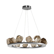 Load image into Gallery viewer, Gem Ring LED Chandelier in Satin Nickel/Blown Glass Gem - Bronze (37.8-Inch).
