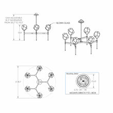 Load image into Gallery viewer, Gem Round Belvedere LED Chandelier - line drawing.