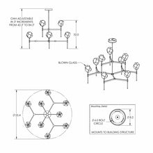 Load image into Gallery viewer, Gem Round Belvedere LED Chandelier - line drawing.