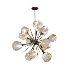 Load image into Gallery viewer, Gem Starburst LED Chandelier in Flat Bronze/Amber Glass.