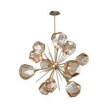 Load image into Gallery viewer, Gem Starburst LED Chandelier in Gilded Brass/Bronze Glass.