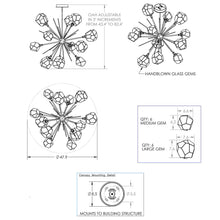 Load image into Gallery viewer, Gem Starburst LED Chandelier - line drawing.