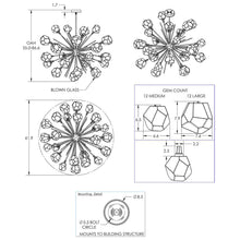 Load image into Gallery viewer, Gem Starburst LED Chandelier - line drawing.