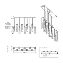 Load image into Gallery viewer, Ledgestone LED Linear Chandelier - line drawing.