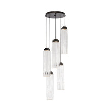 Load image into Gallery viewer, Ledgestone Round LED Multi Light Pendant Light in Matte Black/Clear Glass (5-Light).