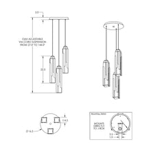 Load image into Gallery viewer, Ledgestone Round LED Multi Light Pendant Light - line drawing.