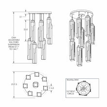 Load image into Gallery viewer, Ledgestone Round LED Multi Light Pendant Light - line drawing.