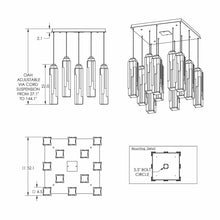 Load image into Gallery viewer, Ledgestone Square LED Multi Light Pendant Light - line drawing.