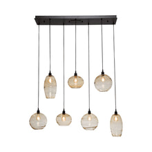 Load image into Gallery viewer, Misto Linear Pendant Light in Matte Black/Amber Glass (7-Light).