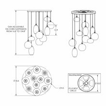 Load image into Gallery viewer, Misto Round Multi Light Pendant Light - line drawing.