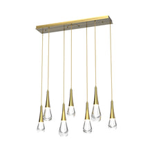 Load image into Gallery viewer, Raindrop LED Linear Pendant Light in Heritage Brass (7-Light).
