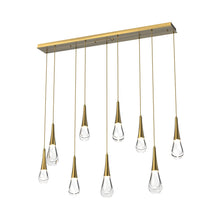 Load image into Gallery viewer, Raindrop LED Linear Pendant Light in Heritage Brass (9-Light).
