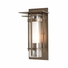 Load image into Gallery viewer, Banded Outdoor Wall Light with Top Plate in Small/Incandescent/Coastal Black/Opal and Seeded Glass.
