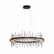 Load image into Gallery viewer, Cityscape Circular LED Pendant Light in Mahogany/Vintage Platinum.